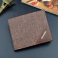 Men short bifold wallet brown fabric card holder casual business pocket purse minimalist - Light Coffee