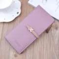 Long women wallet PU leather zipper purse card holder pink fashion daily casual simple elegant - Purple