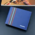 Men's short wallet fashion slim card holder crosshatch leather bifold wallet business purse - Blue