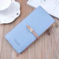 Blue women long wallet PU leather zipper purse stylish card holder slim clutch handbag - Blue