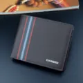 Men's short cross-texture leather wallet with stylish vertical stripes and card slots. - Dark Coffee