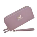 Women long double zipper wallet pu leather purple wristlet fashion clutch purse phone bag - Purple