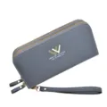 Women's long double zipper wallet fashion minimalist large capacity clutch bag wristlet - Gray