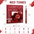 12-color acrylic paint marker set with fine brush tips, ideal for rock, paper, and canvas DIY art. - 12 Red Series Colors