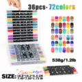 Set de 36 piezas 72 colores rotuladores con purpurina doble punta con estuche para dibujo arte - Juego de 72 Colores
