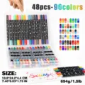 Set de 48 piezas 96 colores rotuladores de doble punta con purpurina y caja transparente. - Juego de 96 colores