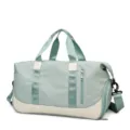 Mint green and white contrast gym duffel bag, casual sports yoga shoulder travel bag. - Green