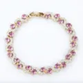 Elegant pink crystal and white zircon cross link bracelet for women fashion jewelry detail view - Gold and Pink