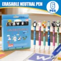 lot de 6 stylos gel effaçables motif animal mignon encre bleue papeterie d'école - 0.5mm / Ensemble de 6 pièces