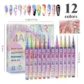 12 kleuren nail art marker pennen, 0.5mm fijne punt acryl verf penselen voor nageldesign. - 12-Kleuren Set