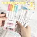Juego de 5 rotuladores fluorescentes de doble punta en colores pastel para estudiar. - Fluorescente