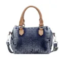 Retro acid wash denim Boston handbag, versatile women commuter shoulder crossbody bag. - Vintage Blue