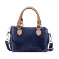 Retro washed denim Boston handbag for women, versatile casual commuting shoulder bag. - Dark Blue