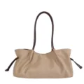 Chique minimalistische suède schoudertas khaki casual shopper met bruine handgrepen - Broken Wit