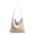 Sac Bandoulière Tissé Beige, Élégant Sac à Épaule Motif Triangle pour Femmes Travail - Blanc