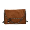 Bruine suède schoudertas met kettingafwerking, stijlvolle retro crossbody tas voor dames - 27*7*20 cm / Bruin
