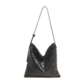 Sac bandoulière en cuir tissé noir, élégant sac seau décontracté pour le travail quotidien - Noir