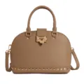 Elegante bolso de cúpula marrón con tachuelas doradas, asa y correa de hombro para mujeres. - Caqui