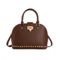 Bruine handtas voor dames, elegante retro schoudertas met gouden klinknagels en rits - Bruin