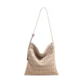 Sac bandoulière tissé beige pour femme, grand sac fourre-tout élégant pour le travail. - Khaki