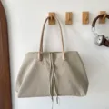 Borsa shopper in tessuto grande capacità leggera borsa a spalla casual modello manico marrone - Kaki