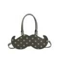 Green mustache handbag quirky polka dot shoulder bag unique commuter underarm bag for women - Green
