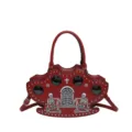 Borsa a mano gotica rossa con teschio, borsa a tracolla in pelle PU dallo stile unico. - Rosso