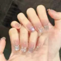 Handmade press on nails nude pink gradient cat eye lily of the valley rhinestones fake nails - Extra Small XS / New Chinese Style