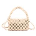 Borsa a mano estiva con perline di legno da donna, elegante borsa a tracolla da spiaggia. - Bianco