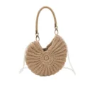 Chic beige crochet conch shell handbag women's stylish pearl chain shoulder crossbody bag - Khaki