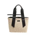 Chique beige strooien shopper tas met zwarte handvatten en strik voor zomerse strandstijl. - Stijl 2 / Broken Wit
