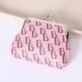 Pink retro kiss lock coin purse with letter print mini pouch cute wallet for women girls - Pink