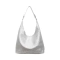 Stylish silver woven hobo shoulder bag for women, chic casual commuter everyday purse. - Silver