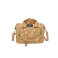Stylische Umhängetasche in Bikerjacken-Form mit Nieten, Kettenriemen und floralem Dekor Damen - Khaki
