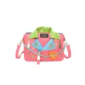 Einzigartige rosa Motorradjacken Umhängetasche mit bunten Revers, Nieten und Kette. - Fuchsia