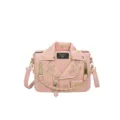 Schicke rosa Motorradjacke Umhängetasche mit Nieten, Metallkette und einzigartigem Design. - Rosa