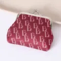 Retro red monogram coin purse with metal kiss-lock clasp, vintage mini wallet for daily use. - Burgundy