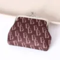 Retro brown letter print kiss-lock coin purse, mini vintage change pouch for women. - Coffee