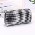 Schwarz-weiß karierte Kosmetiktasche tragbare Make-up Aufbewahrung süßes Schüler Mäppchen - Karo / L / Schwarz
