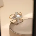 Dorato strass finta perla fibbia sciarpa cristallo fiore spilla elegante cappotto dettaglio - Oro