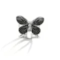 Anello fibbia foulard farfalla argento nero elegante clip sciarpa accessorio moda chic. - Smalto Nero Argento