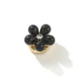 Copertura per bottoni a cinque petali neri con strass brillante e base in metallo dorato. - Fiore di Perla a Goccia Nero