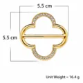 Gold rhinestone four leaf clover scarf buckle clothing hem knot brooch pin accessory. - Large (5.5cm) / Gold