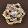 Rhinestone flower scarf ring brooch clip, metal crystal clothing corner fastener for women. - Two-tone Electroplated Style