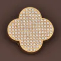 Rhinestone clover brooch clip, alloy electroplated gold fashion accessory for women. - Gold Clover