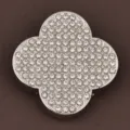 Silver rhinestone clover brooch pin alloy scarf clip clothing corner buckle fashion accessory. - Clover White Gold