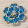 Accessoire de décoration de bouton de fleur en cristal bleu exquis avec bordure dorée - Camélia / Bleu ciel