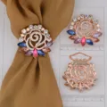 Anello per sciarpa in cristallo oro rosa fiore cavo clip hijab strass eleganti accessori di abbigliamento - Colore 016