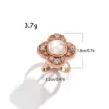 Boucle d'écharpe trèfle or rose perle strass pince coin de vêtement 3.7g - 523# Or rose
