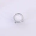 Detailopname van de elegante ronde kattenoog zijden sjaal gesp met sprankelende strass steentjes. - Zilver wit kattenoog